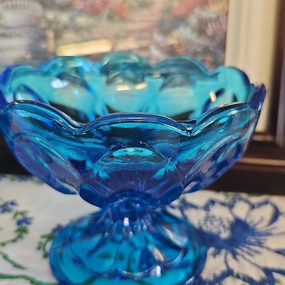 Anchor Hocking Laser Blue Fairfield Compote Candy Dish Dessert Cup 3-7/8" H x 4"